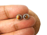 Round TIGER'S EYE Shaped Sterling Silver 925 Stud Earrings