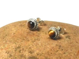 Round TIGER'S EYE Shaped Sterling Silver 925 Stud Earrings