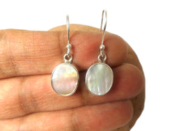 White Oval Mother of Pearl Sterling Silver 925 Gemstone Earrings