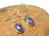 Purple Oval Shaped Charoite Sterling Silver Gemstone Earrings  925