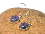 Purple Oval Shaped Charoite Sterling Silver Gemstone Earrings  925