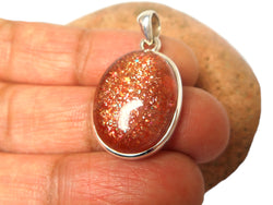 Oval Shaped SUNSTONE Sterling Silver 925 Gemstone Pendant