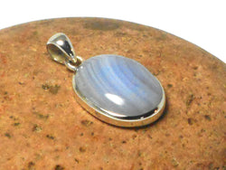 Oval Shaped Blue Lace Agate Sterling Silver 925 Gemstone Pendant