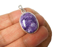 Oval Shaped Purple Charoite Sterling Silver 925 Gemstone Pendant