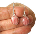 Pink Oval RHODOCHROSITE Sterling Silver 925 Gemstone Earrings