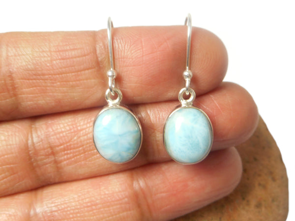 Oval Blue LARIMAR Sterling Silver 925 Gemstone Earrings 