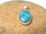 Blue Copper TURQUOISE Sterling Silver 925 Oval Gemstone Pendant