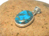 Blue Copper TURQUOISE Sterling Silver 925 Oval Gemstone Pendant