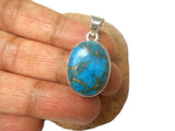 Blue Copper TURQUOISE Sterling Silver 925 Oval Gemstone Pendant