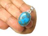 Blue Copper TURQUOISE Sterling Silver 925 Oval Gemstone Pendant