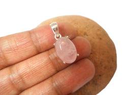 Pink Oval Rose QUARTZ Sterling Silver 925 Gemstone Pendant