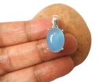 Small Blue Oval Chalcedony Sterling Silver 925 Gemstone Pendant