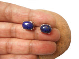 Oval Blue Lapis Lazuli Sterling Silver Gemstone Stud Earrings 925