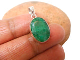 Small Green Oval Shaped EMERALD Sterling Silver 925 Gemstone Pendant