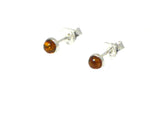 Cognac AMBER Sterling Silver Gemstone Round Stud Earrings 925 - 5 mm