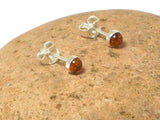 Cognac AMBER Sterling Silver Gemstone Round Stud Earrings 925 - 5 mm