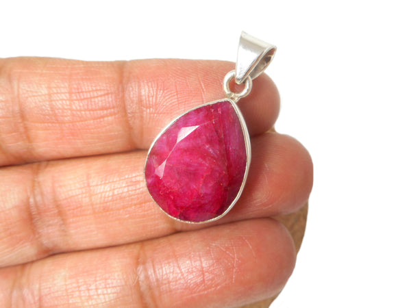 Teardrop Pink RUBY Sterling Silver 925 Gemstone Pendant - 15 x 30 mm