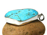 Large Blue Tibetan TURQUOISE Sterling Silver 925 Gemstone Pendant