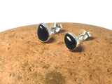 Pear Shaped Black ONYX Sterling Silver Stud Earrings 925 - 5 x 7 mm