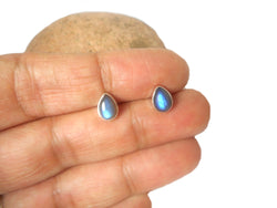 Fiery LABRADORITE Pear Shaped Sterling Silver Gemstone Stud Earrings 925 - 5 x 7 mm