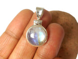 Fiery Round MOONSTONE Sterling Silver 925 Gemstone Pendant