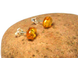 AMBER Sterling Silver Gemstone Oval Stud Earrings 925  - 7 x 9 mm