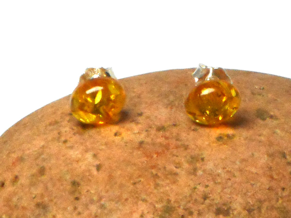 AMBER Sterling Silver Gemstone Oval Stud Earrings 925  - 7 x 9 mm 