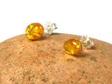 AMBER Sterling Silver Gemstone Oval Stud Earrings 925  - 7 x 9 mm