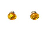 AMBER Sterling Silver Gemstone Oval Stud Earrings 925  - 7 x 9 mm