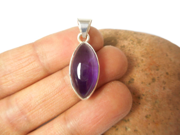 Marquise Shaped Purple AMETHYST Sterling Silver 925 Gemstone Pendant 