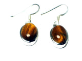 TIGER'S EYE Sterling Silver 925 Gemstone Oval Earrings - (TEE0806171)