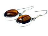 TIGER'S EYE Sterling Silver 925 Gemstone Oval Earrings - (TEE0806171)