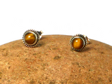 Round TIGER'S EYE Shaped Sterling Silver 925 Stud Earrings