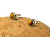 Round TIGER'S EYE Shaped Sterling Silver 925 Stud Earrings