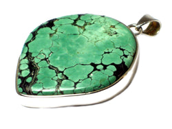 Large Tibetan TURQUOISE Sterling Silver 925 Gemstone Pendant