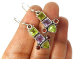 Peridot, Amethyst, Garnet Sterling Silver 925 Gemstone Earrings