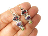 Garnet, Amethyst, peridot Sterling Silver 925 Gemstone Earrings