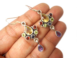 Multi Gemstone Sterling Silver 925 Earrings 