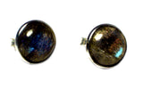 LABRADORITE Round Shaped - 8 mm - Sterling Silver Stud Earrings 925